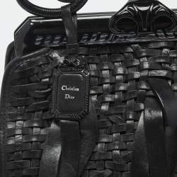 Pre Owned Dior Black Woven Leather Limited Edition 1565 Samourai Frame Bag
