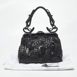 Pre Owned Dior Black Woven Leather Limited Edition 1565 Samourai Frame Bag