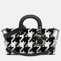 Pre Owned Dior Lady D Joy Medium Macro Houndstooth Canvas Bag