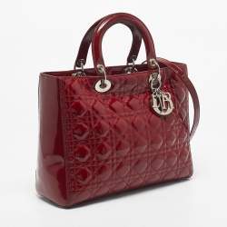 Pre Owned Dior Red Cannage Patent Leather Large Lady Dior Tote