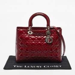 Pre Owned Dior Red Cannage Patent Leather Large Lady Dior Tote
