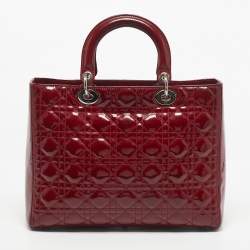 Pre Owned Dior Red Cannage Patent Leather Large Lady Dior Tote