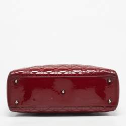 Pre Owned Dior Red Cannage Patent Leather Large Lady Dior Tote