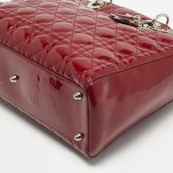 Pre Owned Dior Red Cannage Patent Leather Large Lady Dior Tote