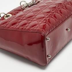 Pre Owned Dior Red Cannage Patent Leather Large Lady Dior Tote