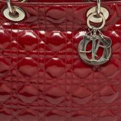 Pre Owned Dior Red Cannage Patent Leather Large Lady Dior Tote