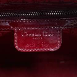 Pre Owned Dior Red Cannage Patent Leather Large Lady Dior Tote