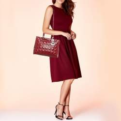 Pre Owned Dior Red Cannage Patent Leather Large Lady Dior Tote