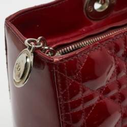 Pre Owned Dior Red Cannage Patent Leather Large Lady Dior Tote