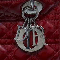 Pre Owned Dior Red Cannage Patent Leather Large Lady Dior Tote