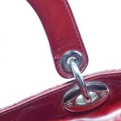 Pre Owned Dior Red Cannage Patent Leather Large Lady Dior Tote