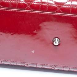 Pre Owned Dior Red Cannage Patent Leather Large Lady Dior Tote