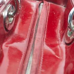 Pre Owned Dior Red Cannage Patent Leather Large Lady Dior Tote