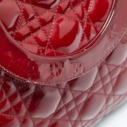 Pre Owned Dior Red Cannage Patent Leather Large Lady Dior Tote