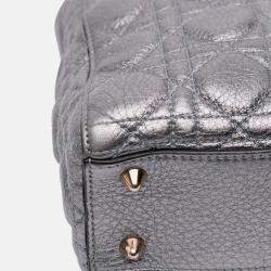 Pre Owned Dior Silver Small Metallic Grained Calfskin Cannage Supple Lady Dior