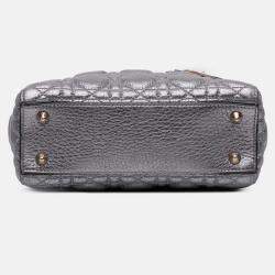 Pre Owned Dior Silver Small Metallic Grained Calfskin Cannage Supple Lady Dior