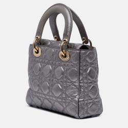 Pre Owned Dior Silver Small Metallic Grained Calfskin Cannage Supple Lady Dior