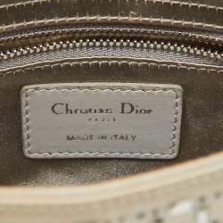 Pre Owned Dior Light Grey Satin Cannage Strass Crystal Embellished Mini Lady Dior Tote