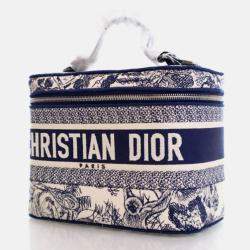 Pre Owned Dior Diortravel Vanity Case Toile de Jouy Canvas Bag