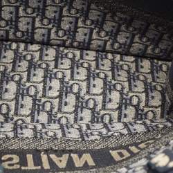 Pre Owned Dior Navy Blue Oblique Embroidered Canvas Medium Book Tote
