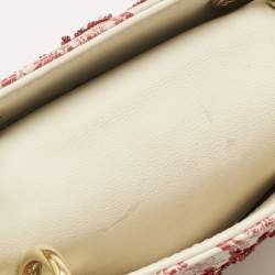 Pre Owned Dior Red/White Leather Mini Floral Embroidered Lady Dior Tote