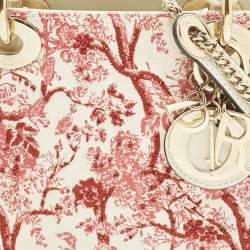 Pre Owned Dior Red/White Leather Mini Floral Embroidered Lady Dior Tote