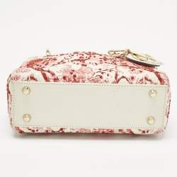 Pre Owned Dior Red/White Leather Mini Floral Embroidered Lady Dior Tote