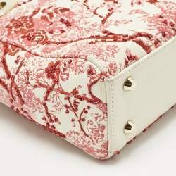 Pre Owned Dior Red/White Leather Mini Floral Embroidered Lady Dior Tote