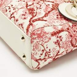 Pre Owned Dior Red/White Leather Mini Floral Embroidered Lady Dior Tote