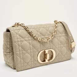 Pre Owned Dior Beige Cannage Leather Medium Caro Shoulder Bag