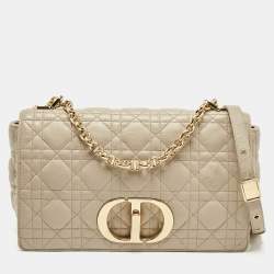 Pre Owned Dior Beige Cannage Leather Medium Caro Shoulder Bag