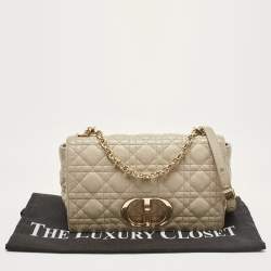 Pre Owned Dior Beige Cannage Leather Medium Caro Shoulder Bag