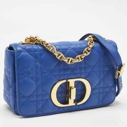 Pre Owned Dior Blue Cannage Leather Small Caro Shoulder Bag