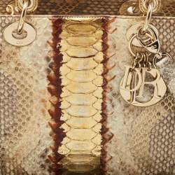 Pre Owned Dior Gold/Beige Python Medium  Lady Dior Tote