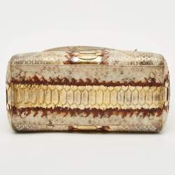 Pre Owned Dior Gold/Beige Python Medium  Lady Dior Tote