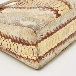 Pre Owned Dior Gold/Beige Python Medium  Lady Dior Tote