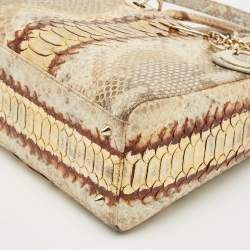 Pre Owned Dior Gold/Beige Python Medium  Lady Dior Tote
