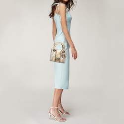 Pre Owned Dior Beige/Gold Python Mini Lady Dior Tote