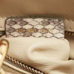 Pre Owned Dior Beige/Gold Python Mini Lady Dior Tote