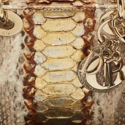 Pre Owned Dior Beige/Gold Python Mini Lady Dior Tote
