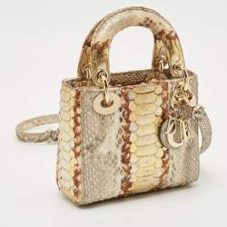 Pre Owned Dior Beige/Gold Python Mini Lady Dior Tote