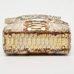 Pre Owned Dior Beige/Gold Python Mini Lady Dior Tote