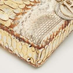 Pre Owned Dior Beige/Gold Python Mini Lady Dior Tote
