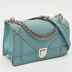 Pre Owned Dior Light Blue Leather Medium Diorama Shoulder Bag