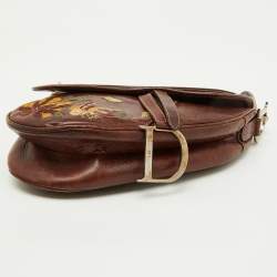 Pre Owned Dior Brown Leather Floral Embroidered Saddle Bag