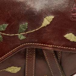 Pre Owned Dior Brown Leather Floral Embroidered Saddle Bag
