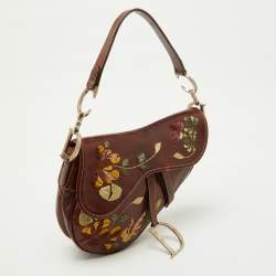 Pre Owned Dior Brown Leather Floral Embroidered Saddle Bag