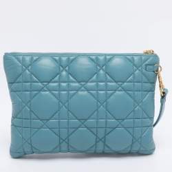 Pre Owned Dior Light Blue Cannage Leather Caro Pouch Clutch