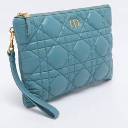 Pre Owned Dior Light Blue Cannage Leather Caro Pouch Clutch