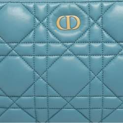 Pre Owned Dior Light Blue Cannage Leather Caro Pouch Clutch